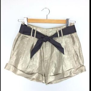 Rebecca Taylor Metallic Linen Silk-Lined Shorts — Size 4